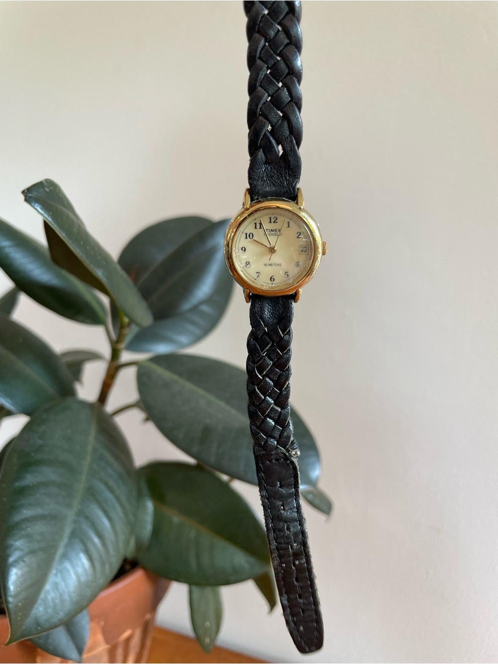 Vintage Timex Watch with Braided Black Leather Strap
